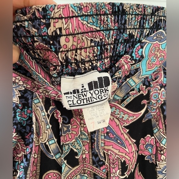 Vintage NY Clothing Co paisley pink black blue palazzo pant set- Size Large - Picture 10 of 13